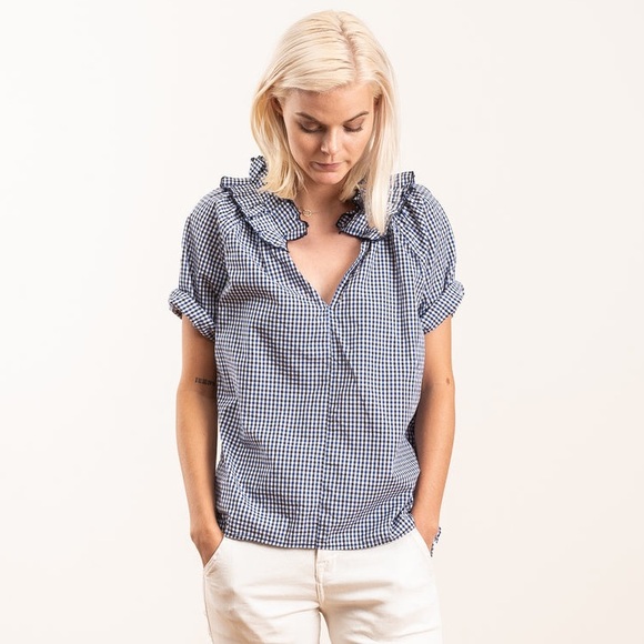 A Shirt Thing Tops - A Shirt Thing Margot Shirt in Navy Gingham Plaid Size P/S